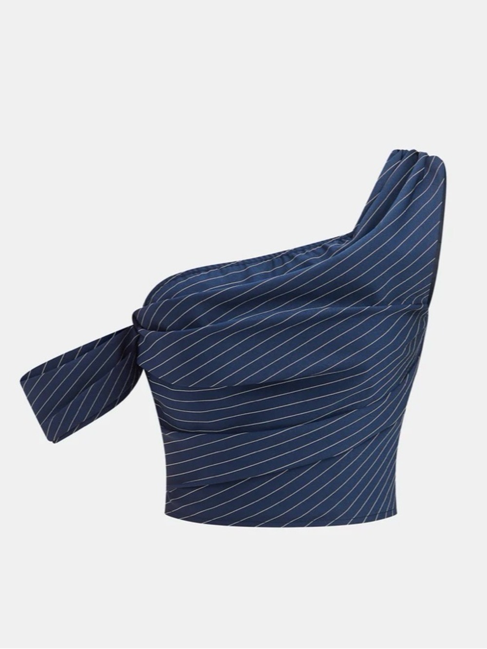 Commense Navy Pinstripe One-Shoulder Crop Top & Wide-Leg Pants Set - Picture 2 of 14